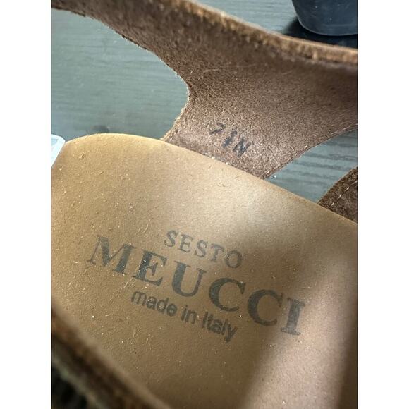 Sesto Meucci Size 7N Philys Viso Nubuck Leather Slip On Slingback Sandals Tan - Picture 10 of 12